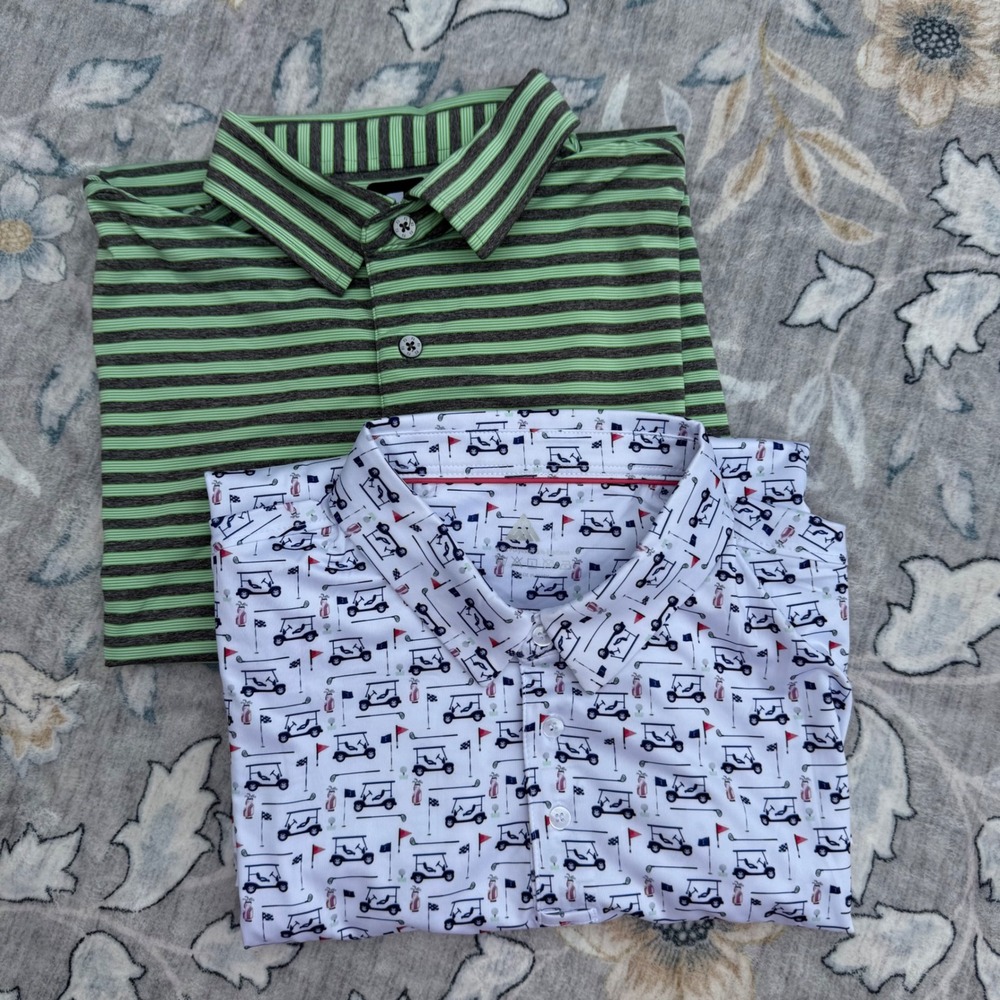 FootJoy Polo Shirt Mens Large Green Grey Striped Old North State‎ Club Golf  lot